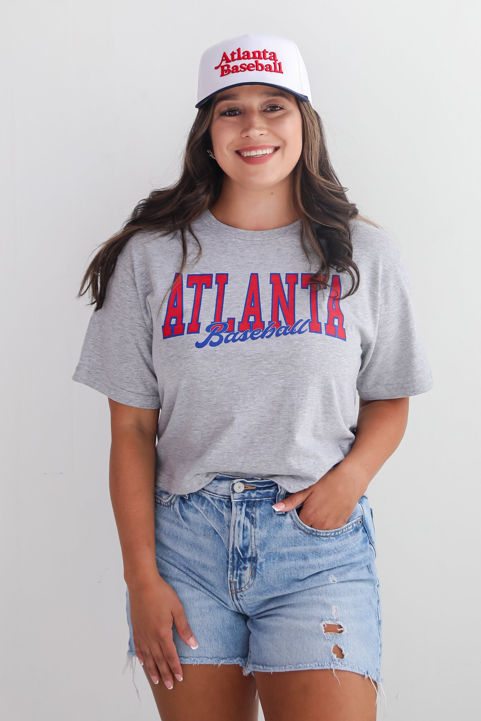 Heather Grey Atlanta Baseball Cropped Tee KM20