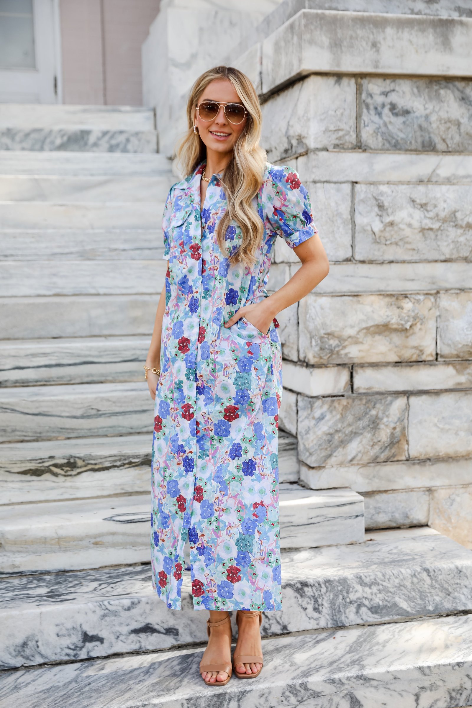 Favorite RSVP Blue Floral Maxi Dress KM7