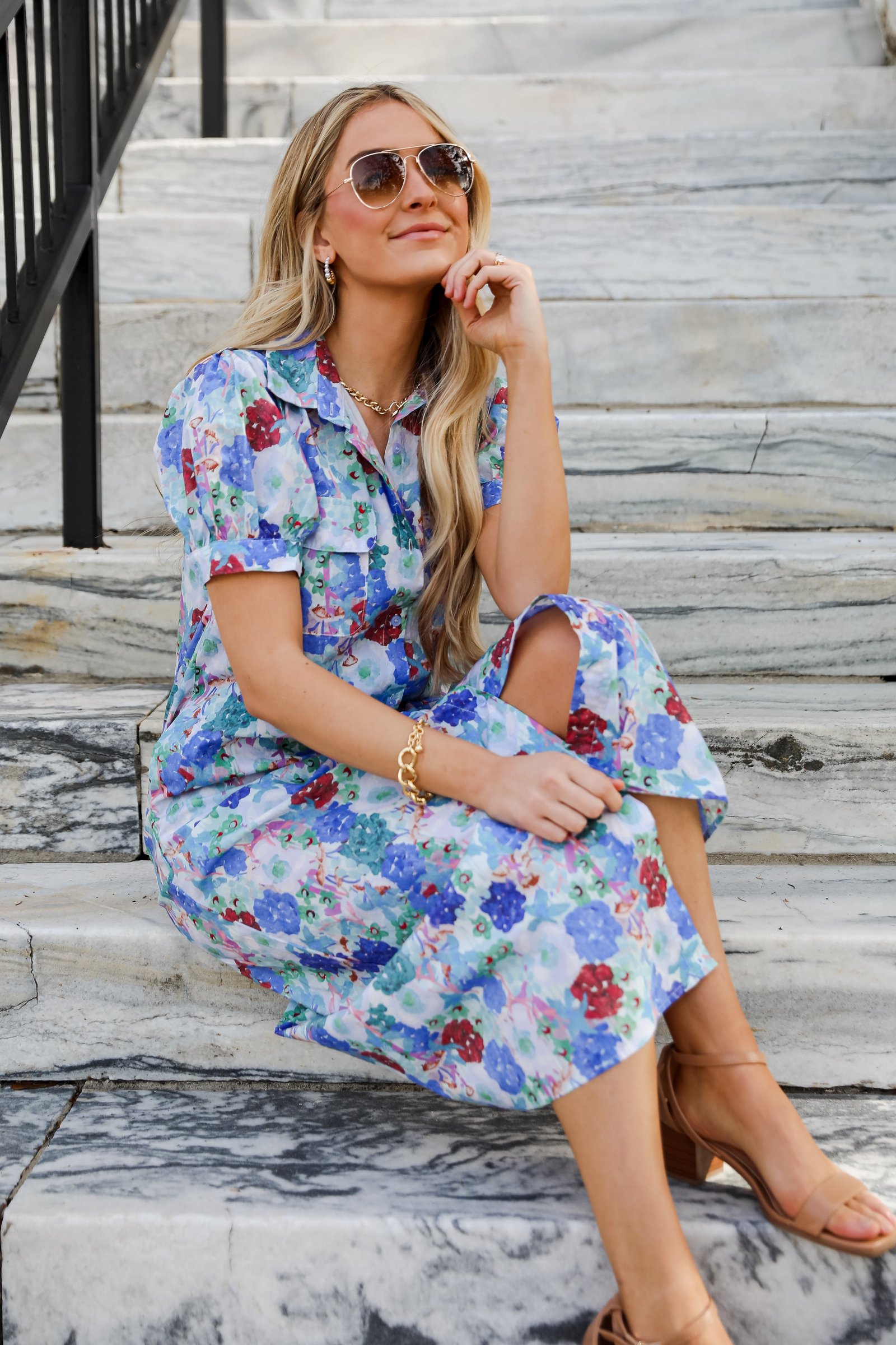 Favorite RSVP Blue Floral Maxi Dress KM7