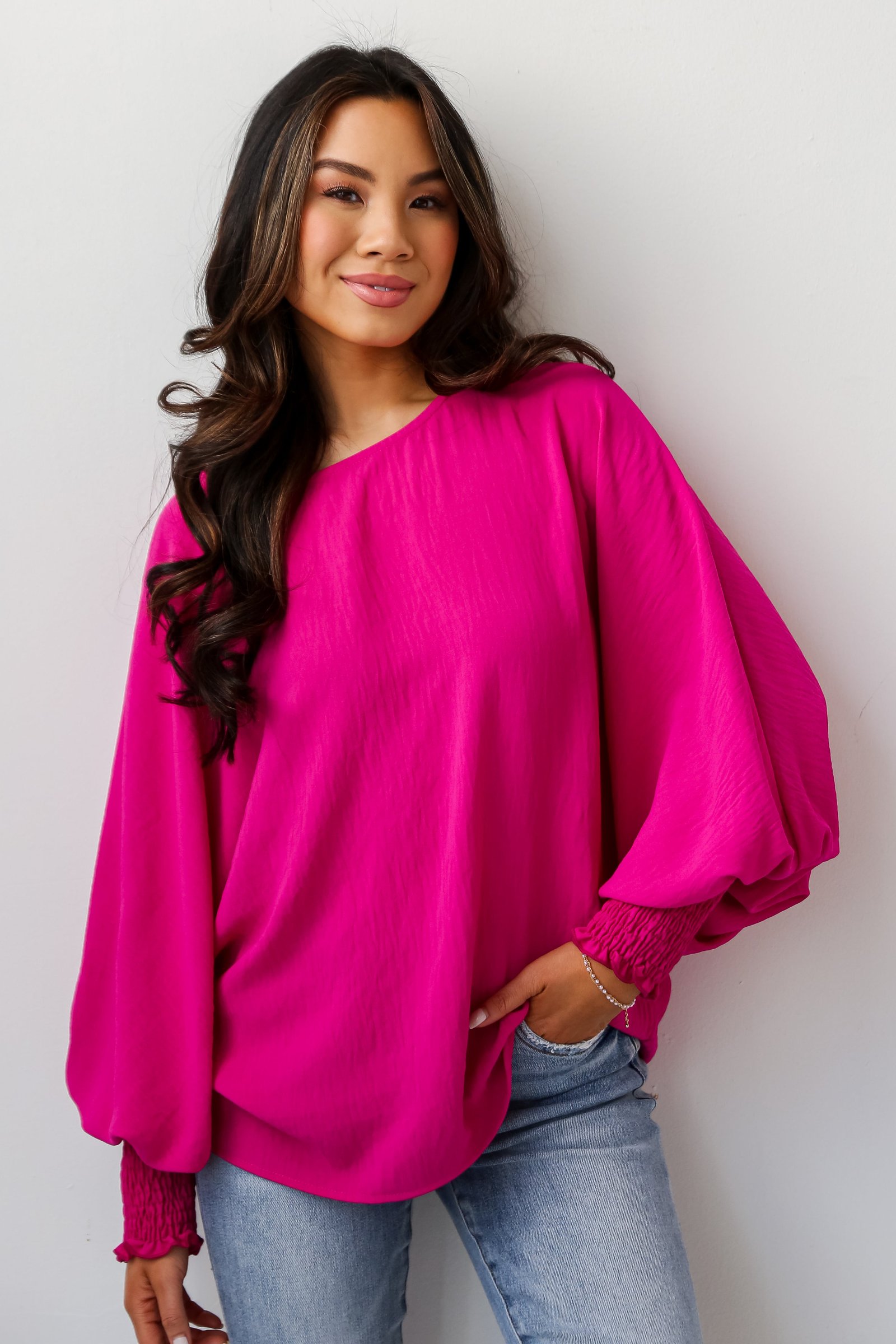 Elevated Sensibility Fuchsia Oversized Blouse KM14