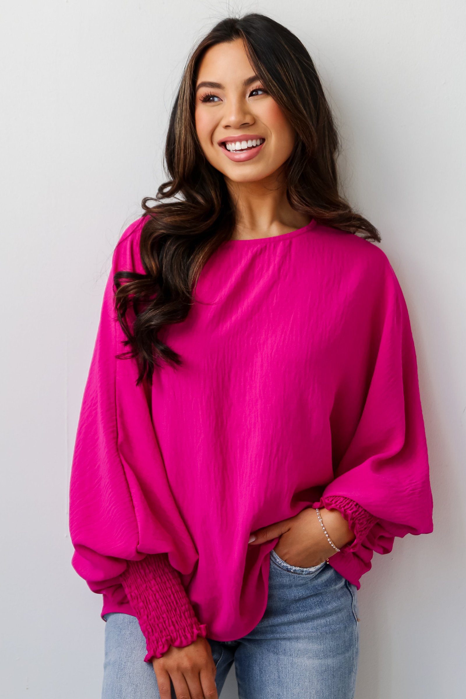 Elevated Sensibility Fuchsia Oversized Blouse KM14