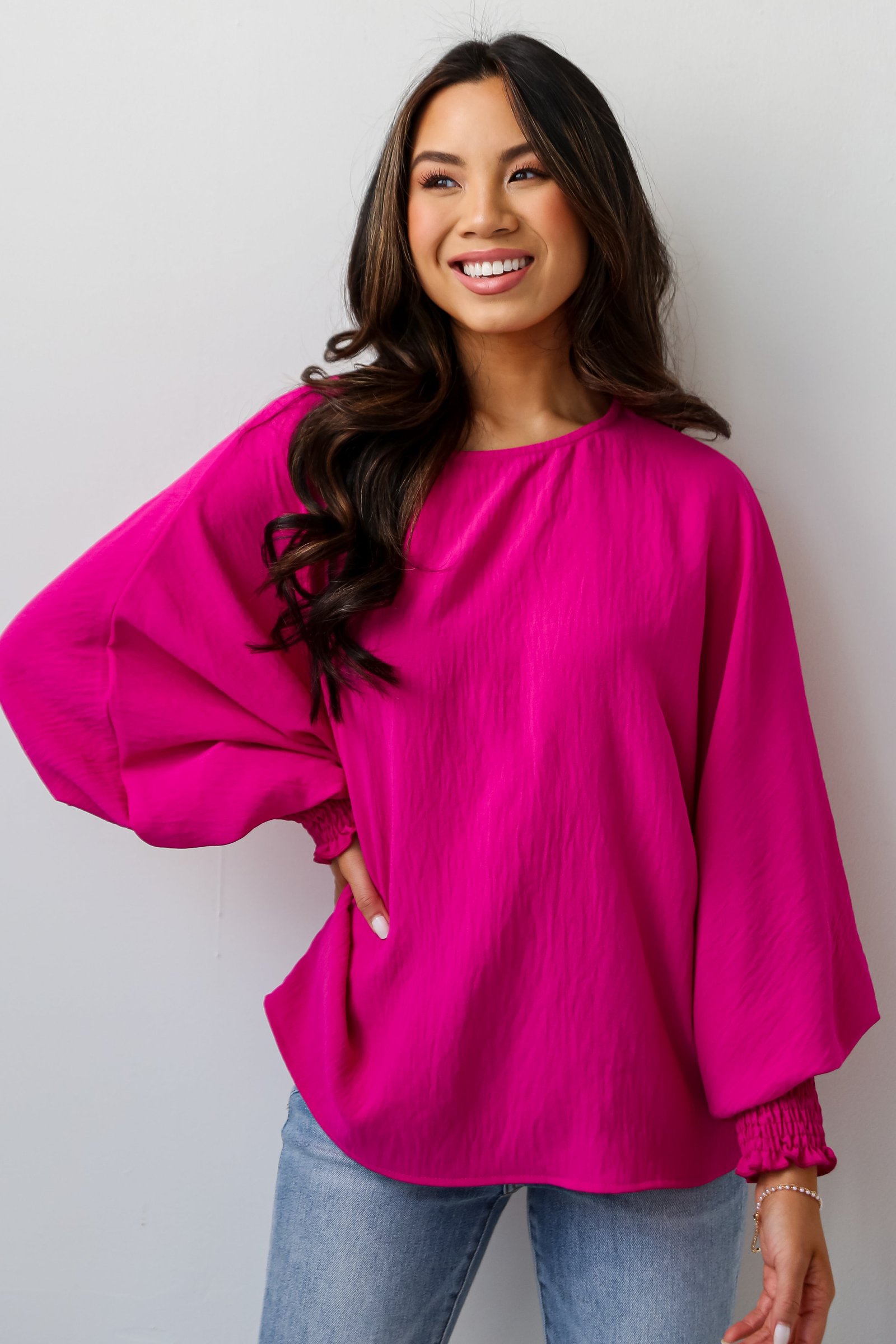 Elevated Sensibility Fuchsia Oversized Blouse KM14