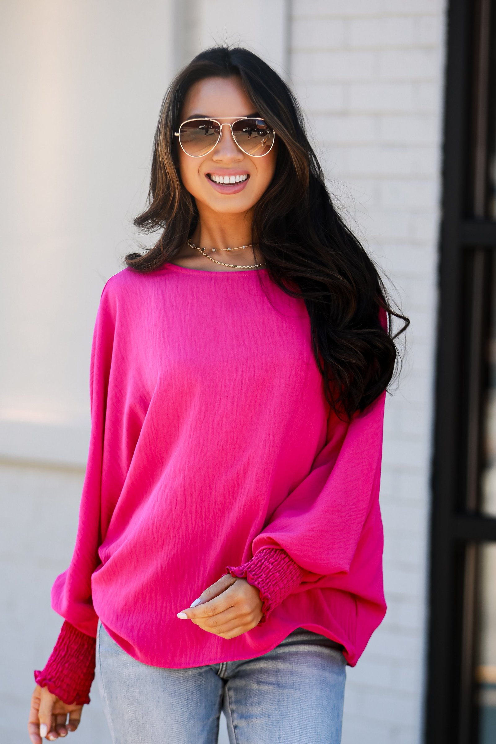 Elevated Sensibility Fuchsia Oversized Blouse KM14