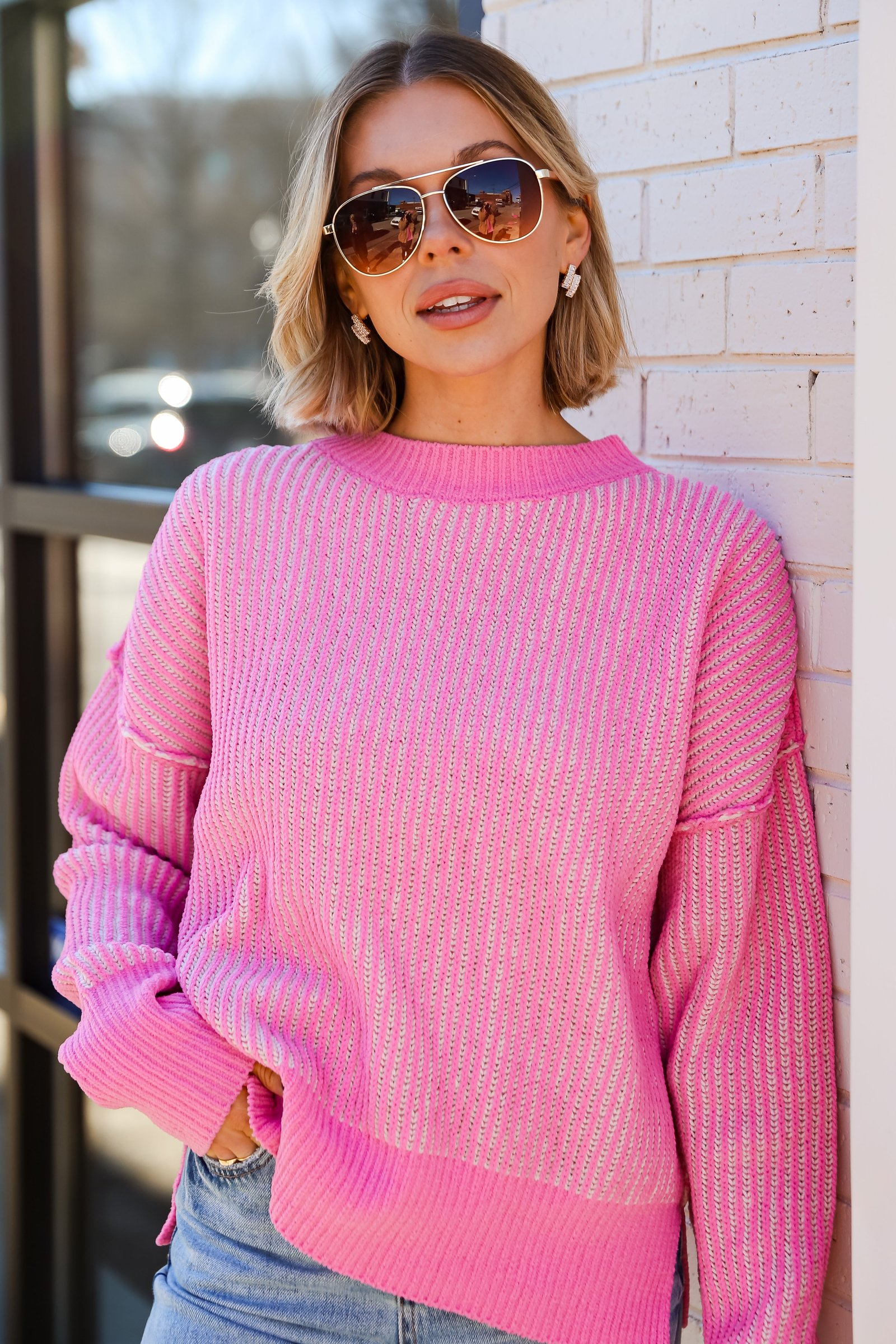 Aria Pink Oversized Sweater KM18