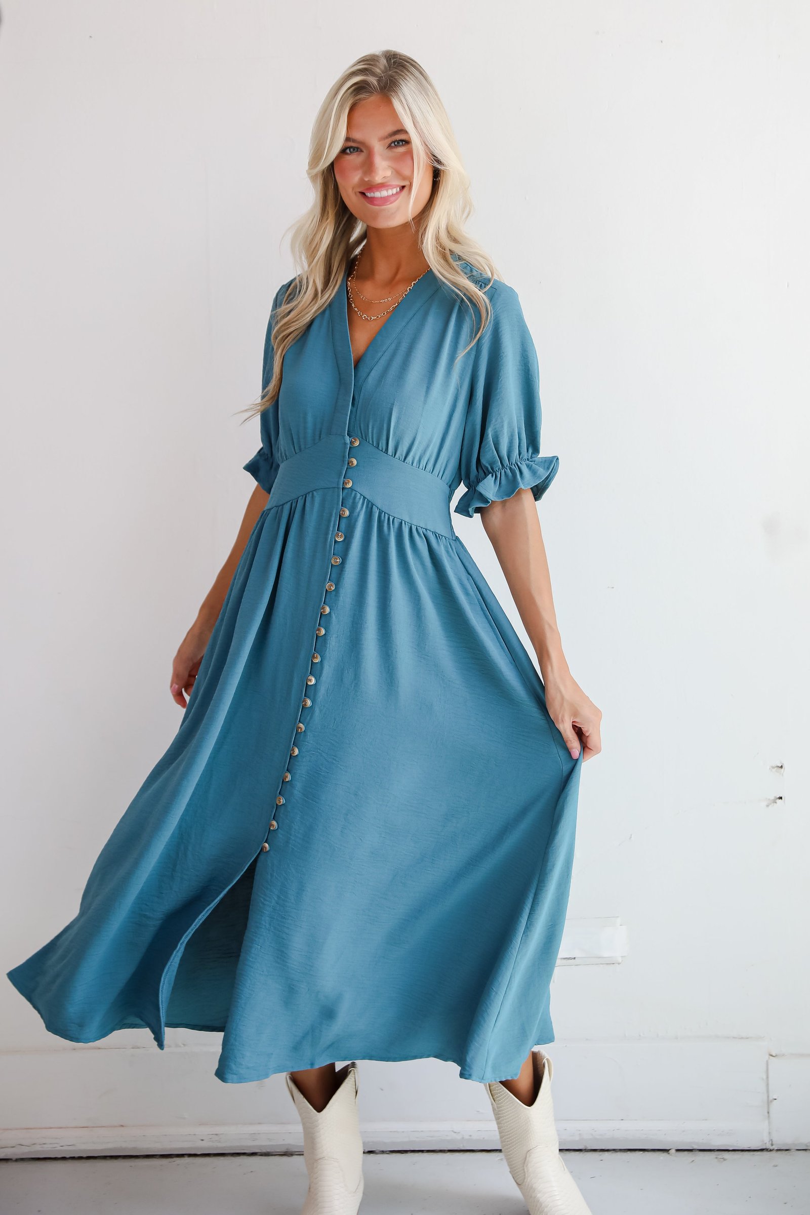 Exceptionally Graceful Teal Midi Dress KM22