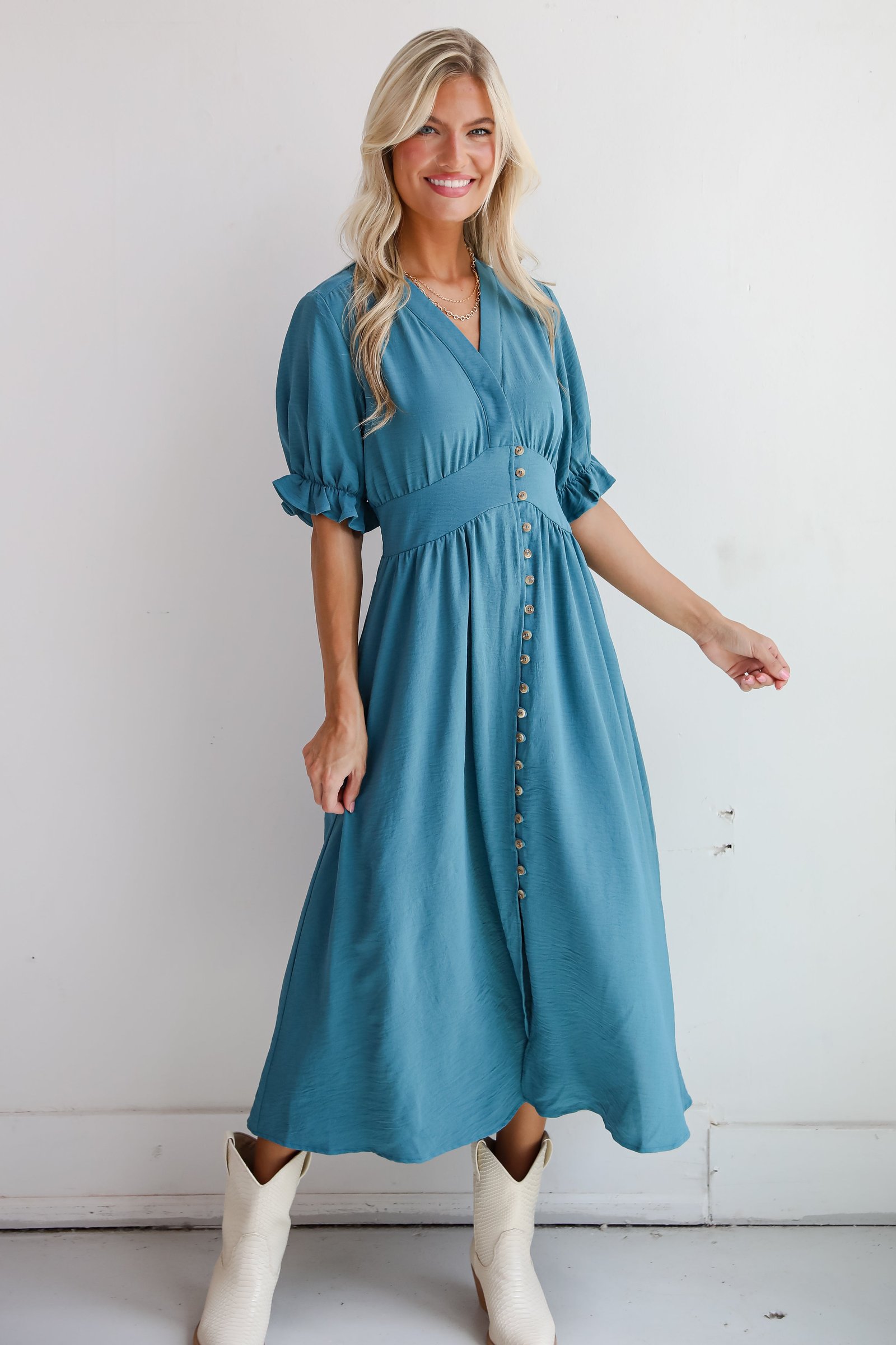 Exceptionally Graceful Teal Midi Dress KM22