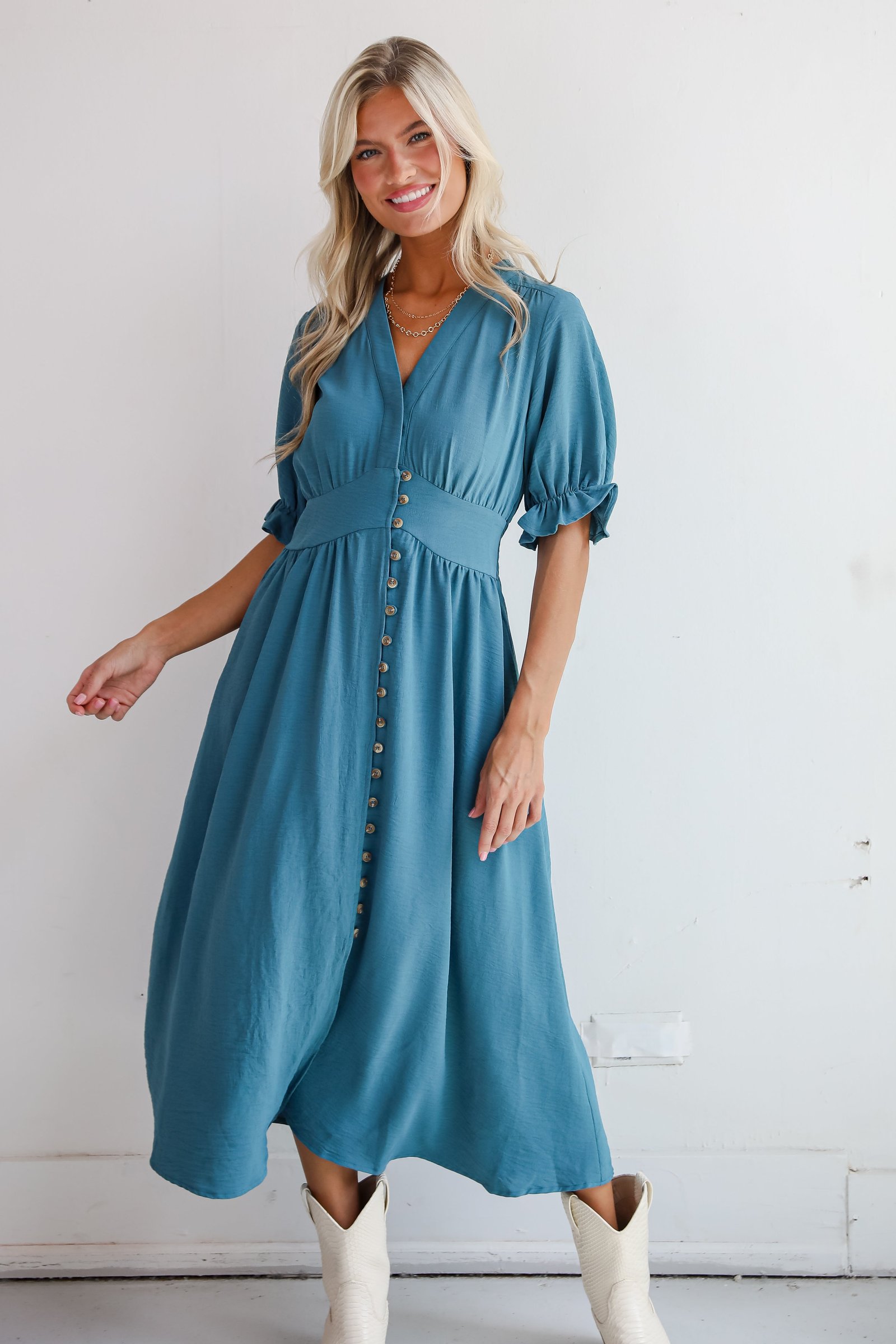 Exceptionally Graceful Teal Midi Dress KM22