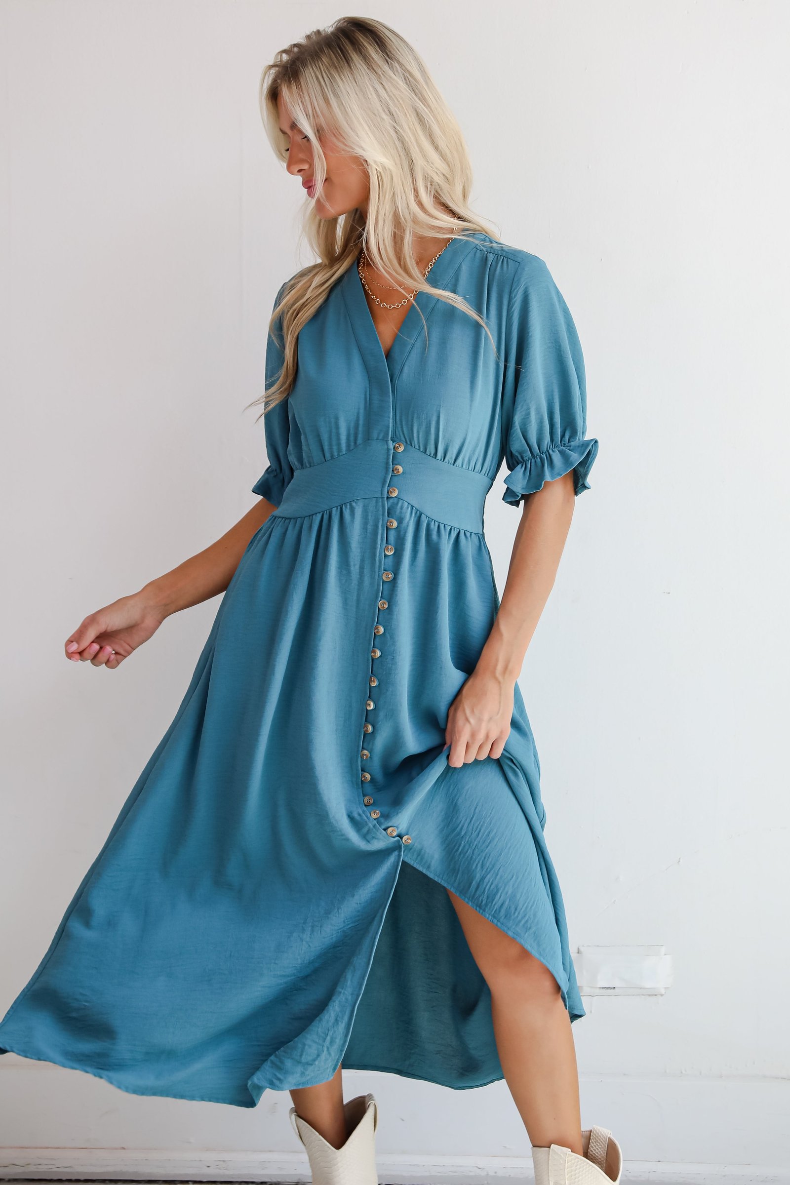 Exceptionally Graceful Teal Midi Dress KM22