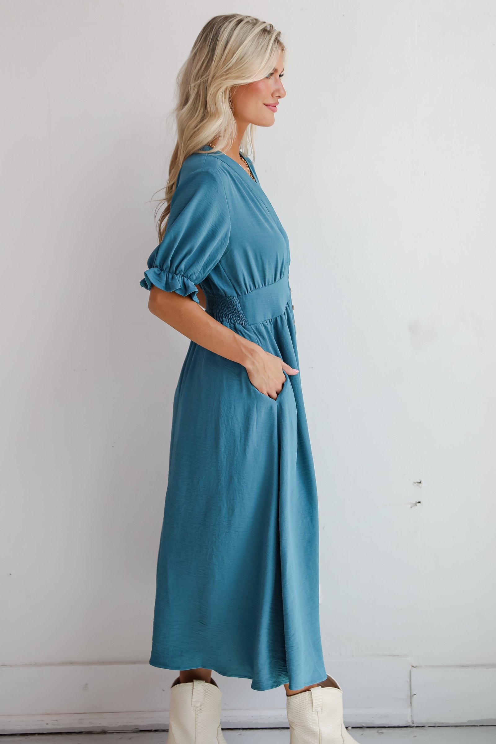 Exceptionally Graceful Teal Midi Dress KM22