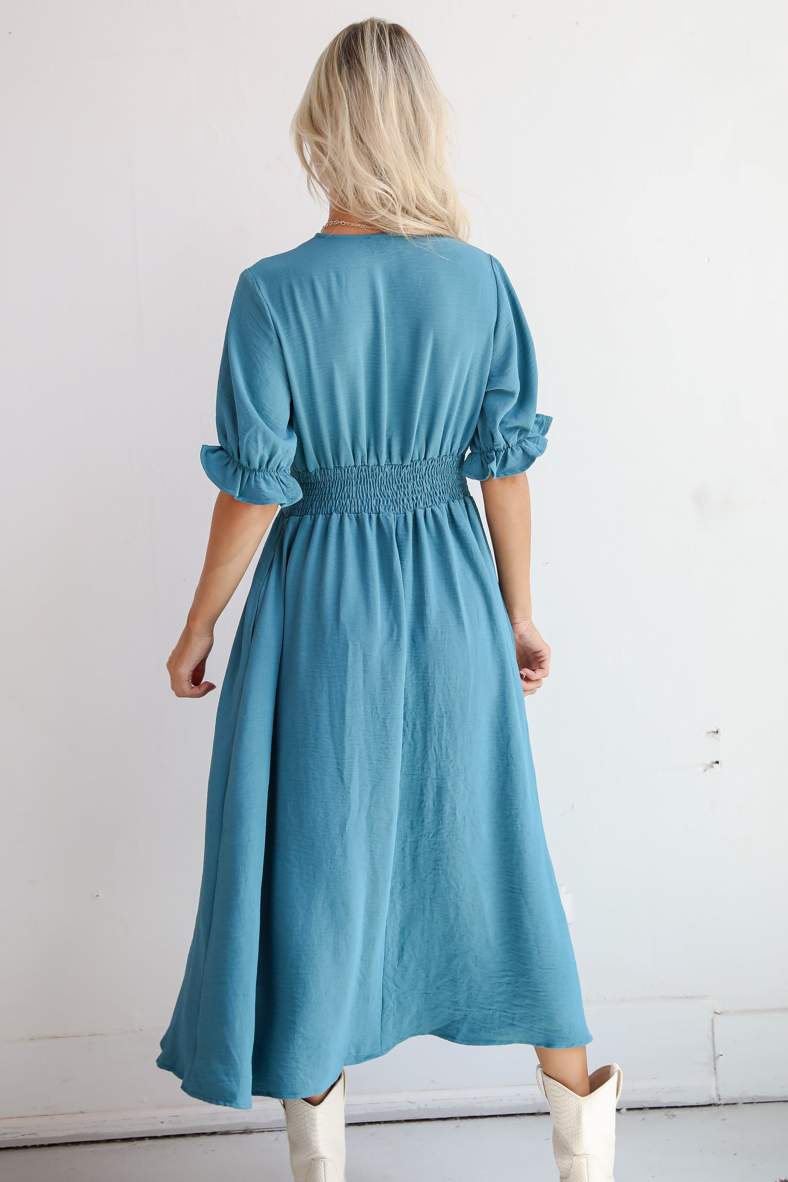 Exceptionally Graceful Teal Midi Dress KM22