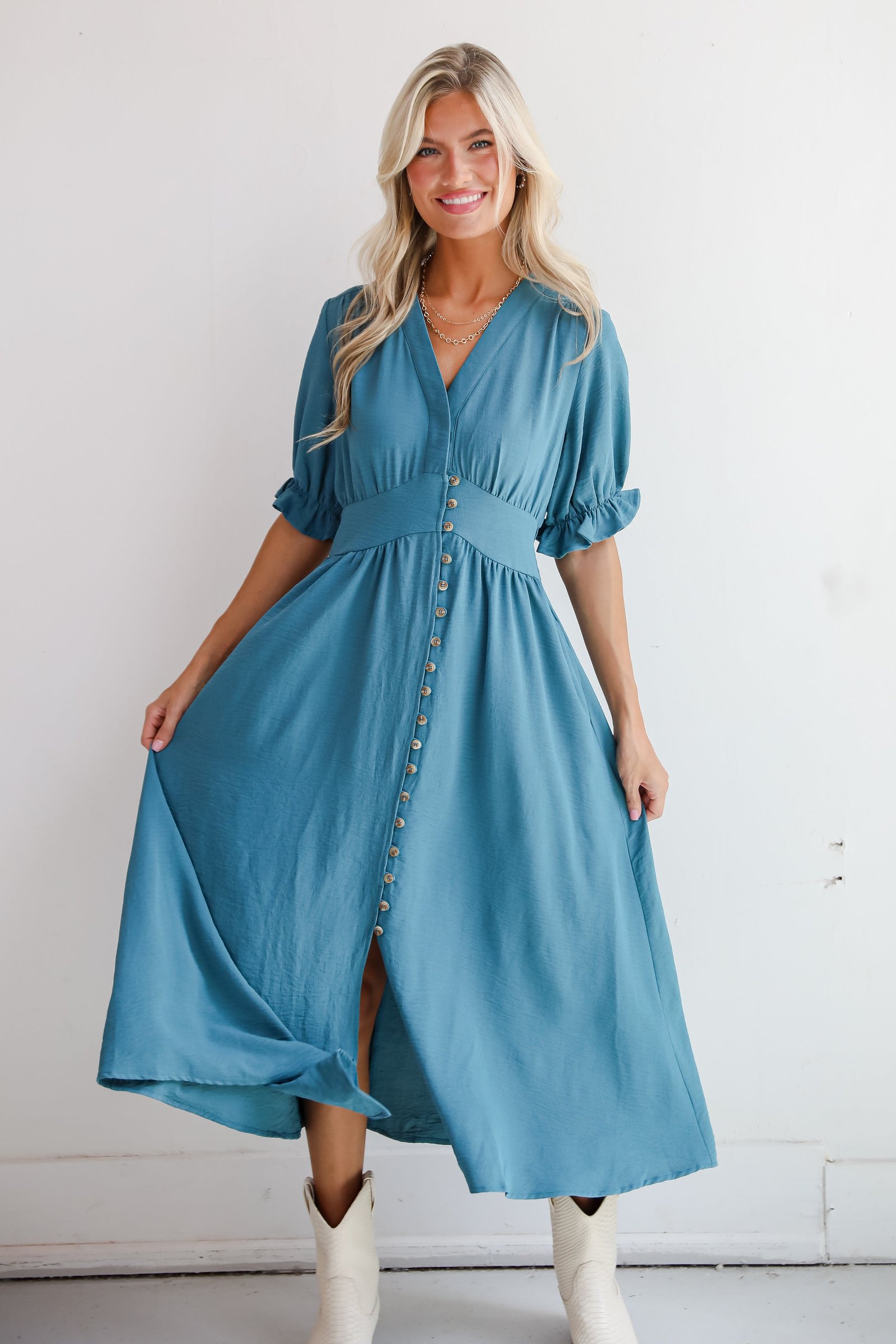 Exceptionally Graceful Teal Midi Dress KM22