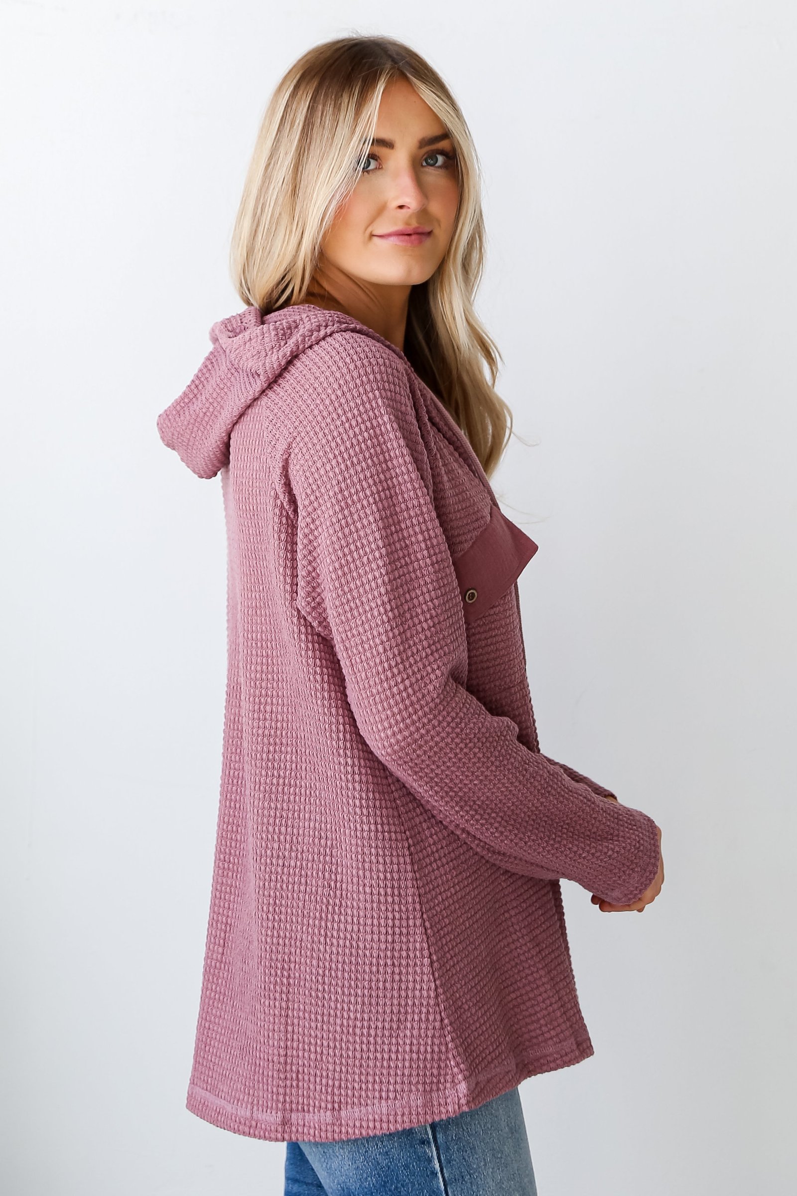 Casual Magic Mauve Waffle Knit Hoodie KM1